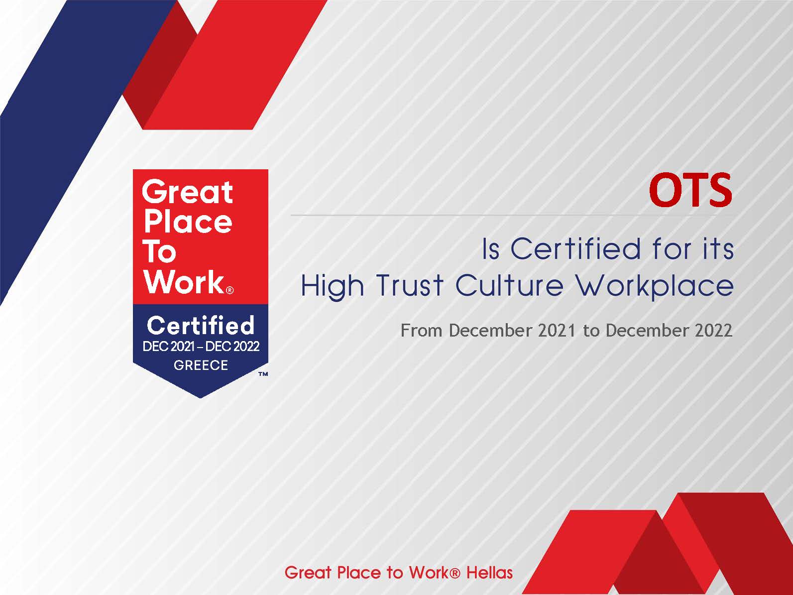 ots certified great place to work